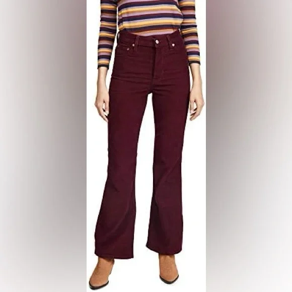 Levi's Ribcage Flare Wide Leg Cordoroy Pants High Rise Cowgirl Shiraz maroon 28 - Picture 2 of 16